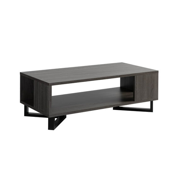 47 Inch Modern Coffee Table, Abstract Style, Open Shelf, Distressed Gray- Saltoro Sherpi