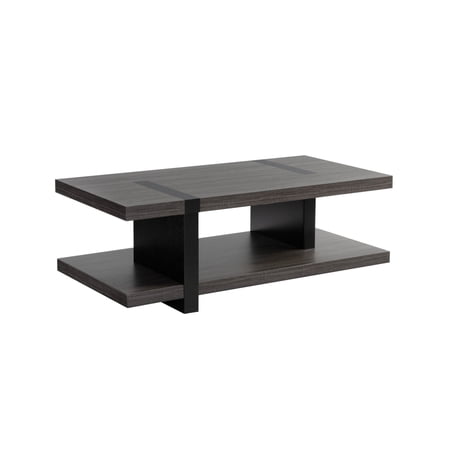 47 Inch Modern Coffee Table with Bottom Shelf, Distressed Gray and Black