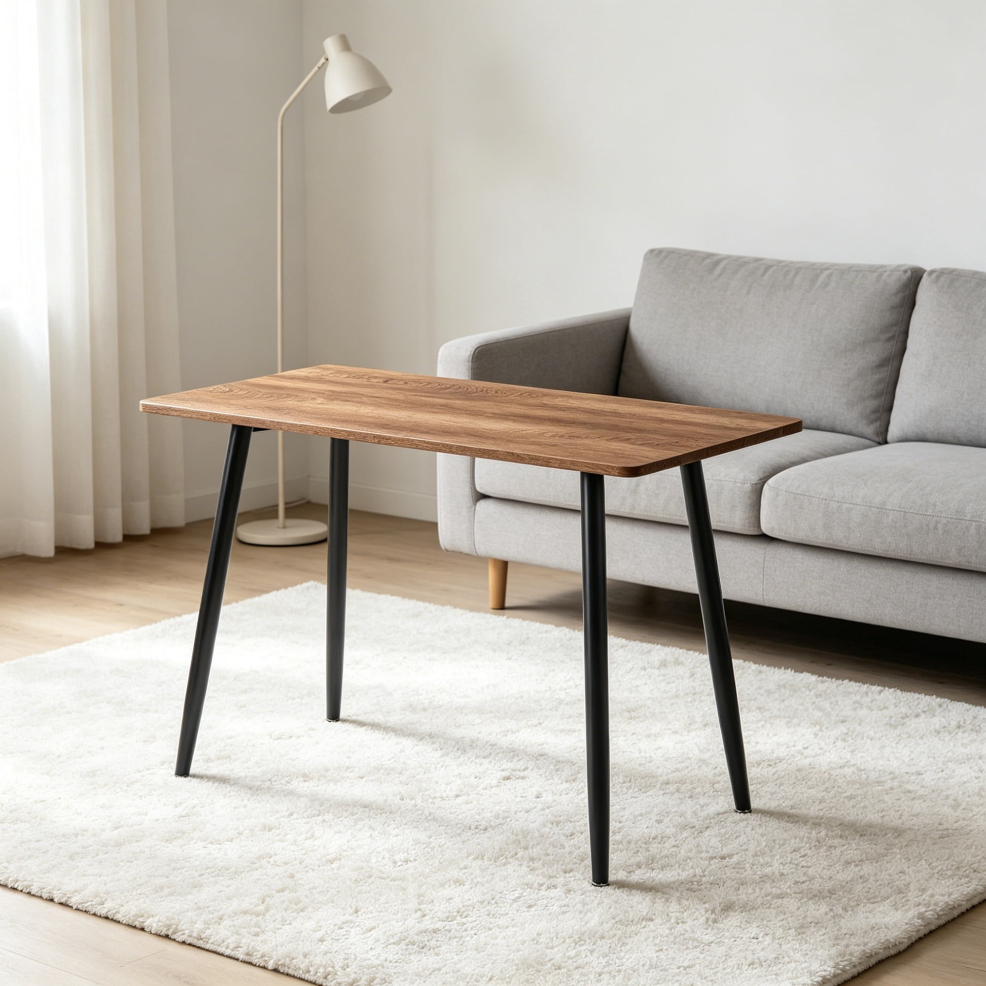 47-Inch Modern Dining Table with Wood Grain MDF Top and Black Metal Legs, Kitchen Table and Computer Desk for 4-6 People, Wood