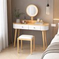 thumbnail image 1 of 47 Inch Modern Makeup Vanity Desk Set with 3 Color Round LED Mirror, Dressing Table with 4 Storage Drawers & Padded Stool for Bedroom,Natural and White, 1 of 6