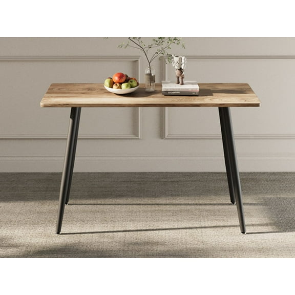 47 Inch Modern Minimalist Dining Table with Black Metal Legs, MDF Wood Grain Finish for 4-6, Multi-Use for Kitchen, Office, or Home Space