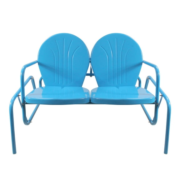 Northlight 2-Person Outdoor Retro Metal Tulip Double Glider Patio Chair, Turquoise Blue