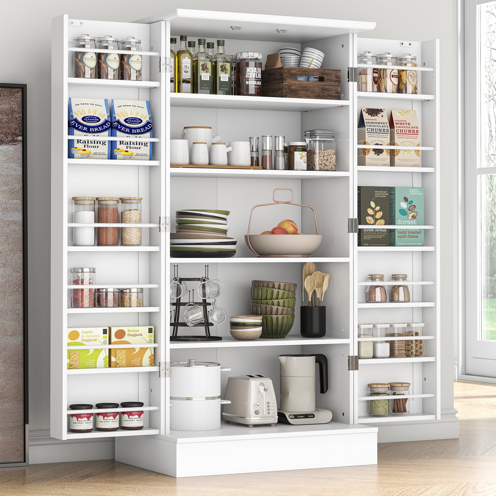 47 Inch Pantry Storage Cabinet with Adjustable Shelves and Doors ...