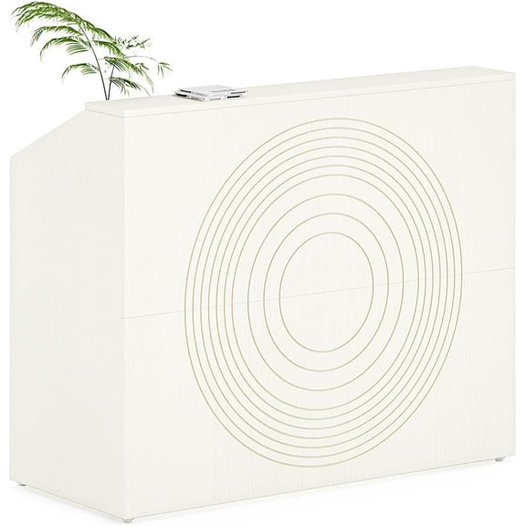 47-Inch Reception Desk with Counter, White Front Desk Reception Room Table, Retail Counter for Checkout, Modern Welcome Desk for Lobby, Office, Beauty Salon