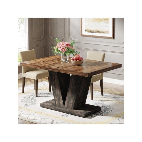 47-Inch Rectangular Wooden Dining Table with Heavy-Duty Central Pedestal Base, Industrial Style White Finish for Kitchen, Dining Room, or Breakfast Nook, Seats Four Comfortably