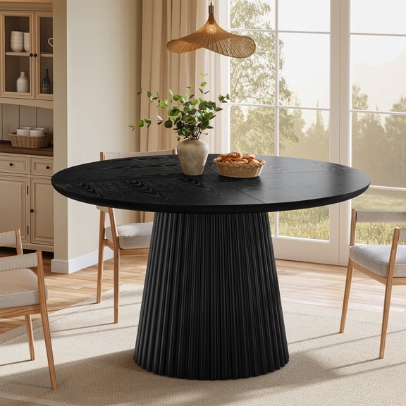 47-Inch Round Dining Table for 46 People, Farmhouse Circular Kitchen Table with Fluted Pedestal Base, Modern Space-Saving Dining Table for Dining Room, Kitchen, and Living Room