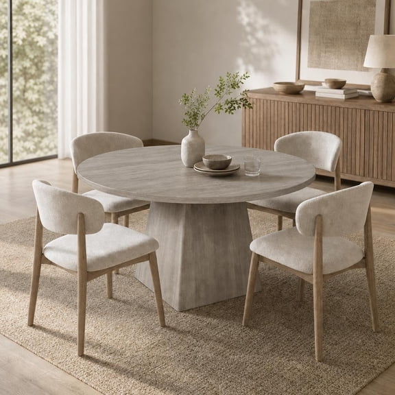 47 Inch Round Dining Table for 4-6 People, Modern Circle Kitchen Table with 1.18” Thick Top and Sturdy Square Pedestal Base for Small Spaces, Dining Room Table Only