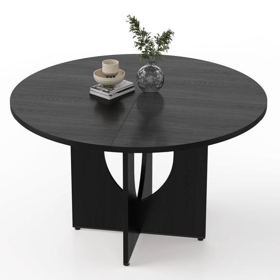 47 Inch Round Dining Table for 4-6 People, Modern Kitchen Table with Pedestal Base & Adjustable Feet, Circle Wood Dinner Table for Dining Room, Living Room, Easy Assembly