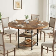 47 Inch Round Dining Table for 4, Elegant Roman Column Dining Table with Built-in Storage Space-Saving Design for Modern Homes-Vintage for Dining Room Kitchen Living Room