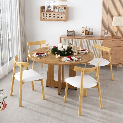 47 Inch Round Dining Table for 4, Farmhouse Kitchen Table Circle Table with Ancient Oak Finish, 300lb Weight Capacity, Easy Assembly for Dining Room Kitchen, Spiced Round Table