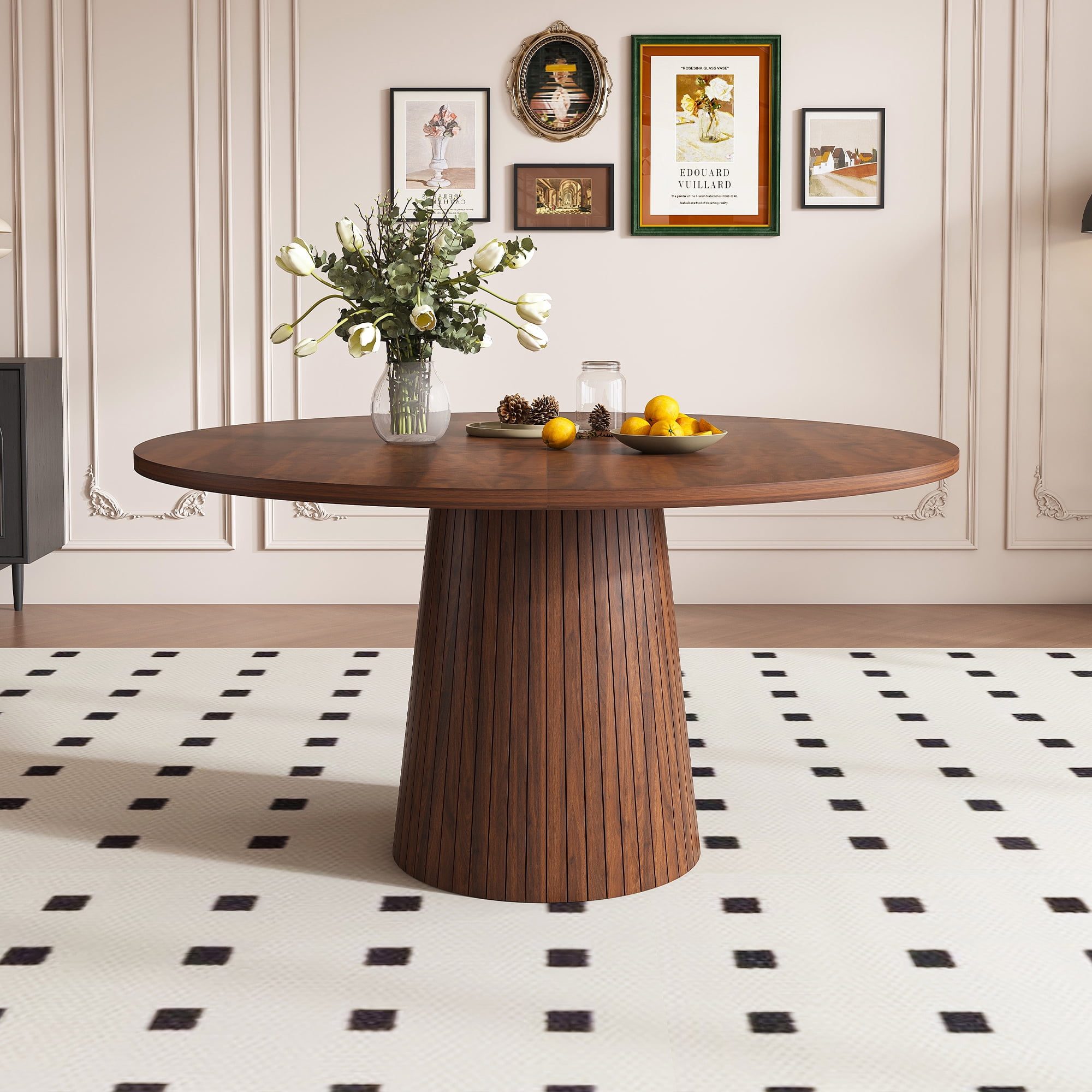 47 Inch Round Dining Table for 4, Modern Farmhouse Kitchen Table with ...