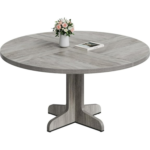 47 Inch Round Dining Table, Dining Room Table for 4, Circle Dinner Table with Wooden Top and Legs, Farmhouse Kitchen Table, Casual Coffee Table for Dining Room, Kitchen, Living Room