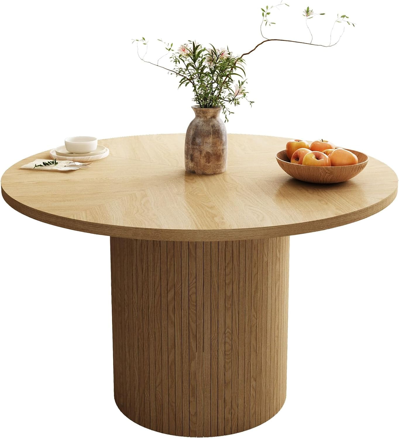 47 Inch Round Dining Table, Farmhouse Fluted Dining Kitchen Table, Modern Wood Small Circle ...