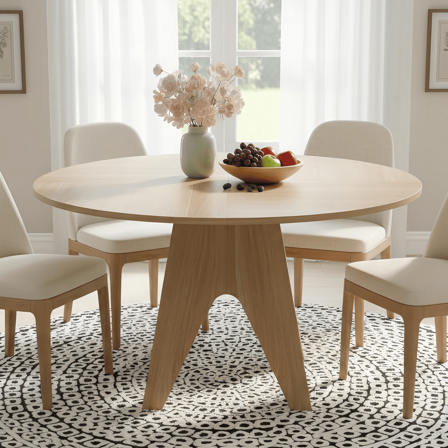 47 Inch Round Dining Table For 4 Farmhouse Kitchen Table Finish Sturdy ...