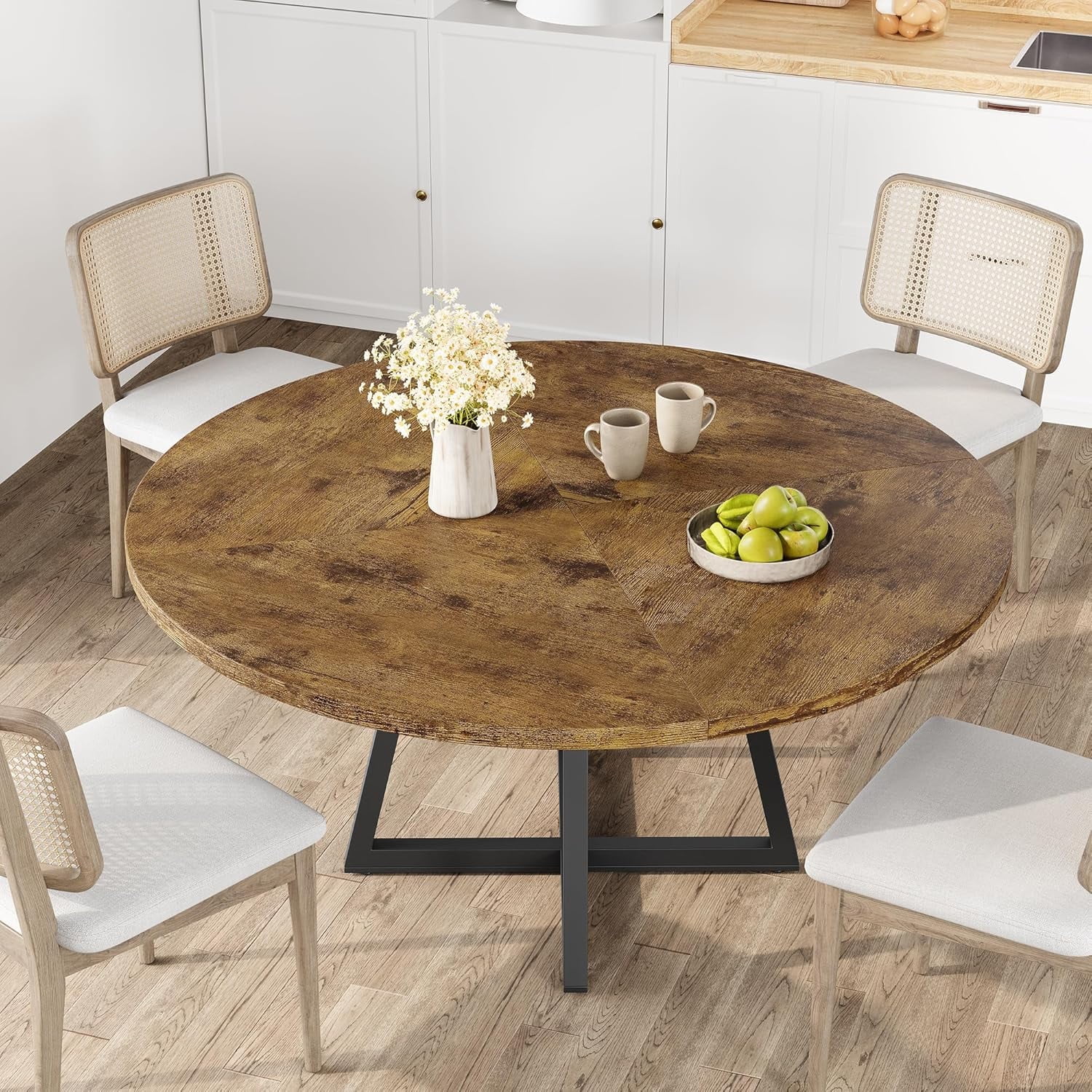 47-Inch Round Dining Table, Industrial Wooden Kitchen Table for 4-6 ...