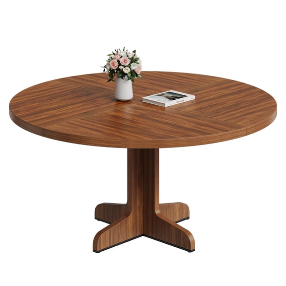 47 Inch Round Dining Table - Wood Kitchen Table for 4, Farmhouse Circle Dining Room Table with Wooden Tabletop and Base, for Dining Living Room, Kitchen