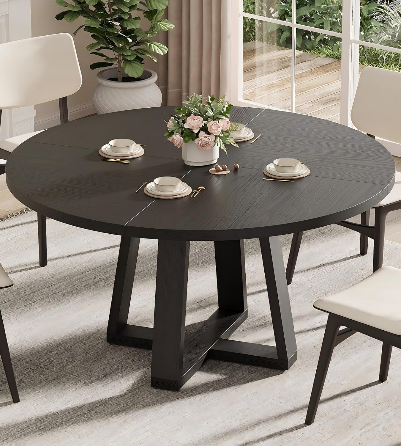 47 Inch Round Dining Table for 4-6 People, Circle Kitchen Table with ...