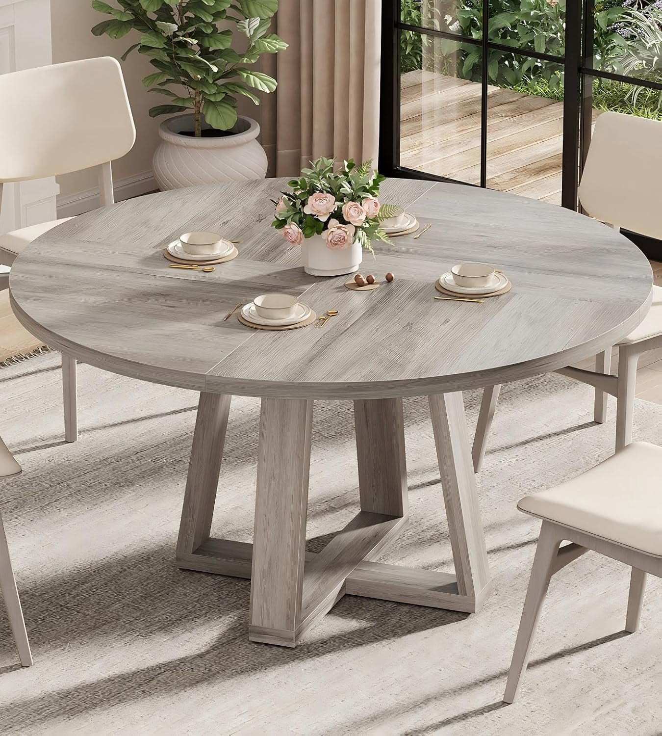 47 Inch Round Dining Table for 4-6 People, Circle Kitchen Table with ...