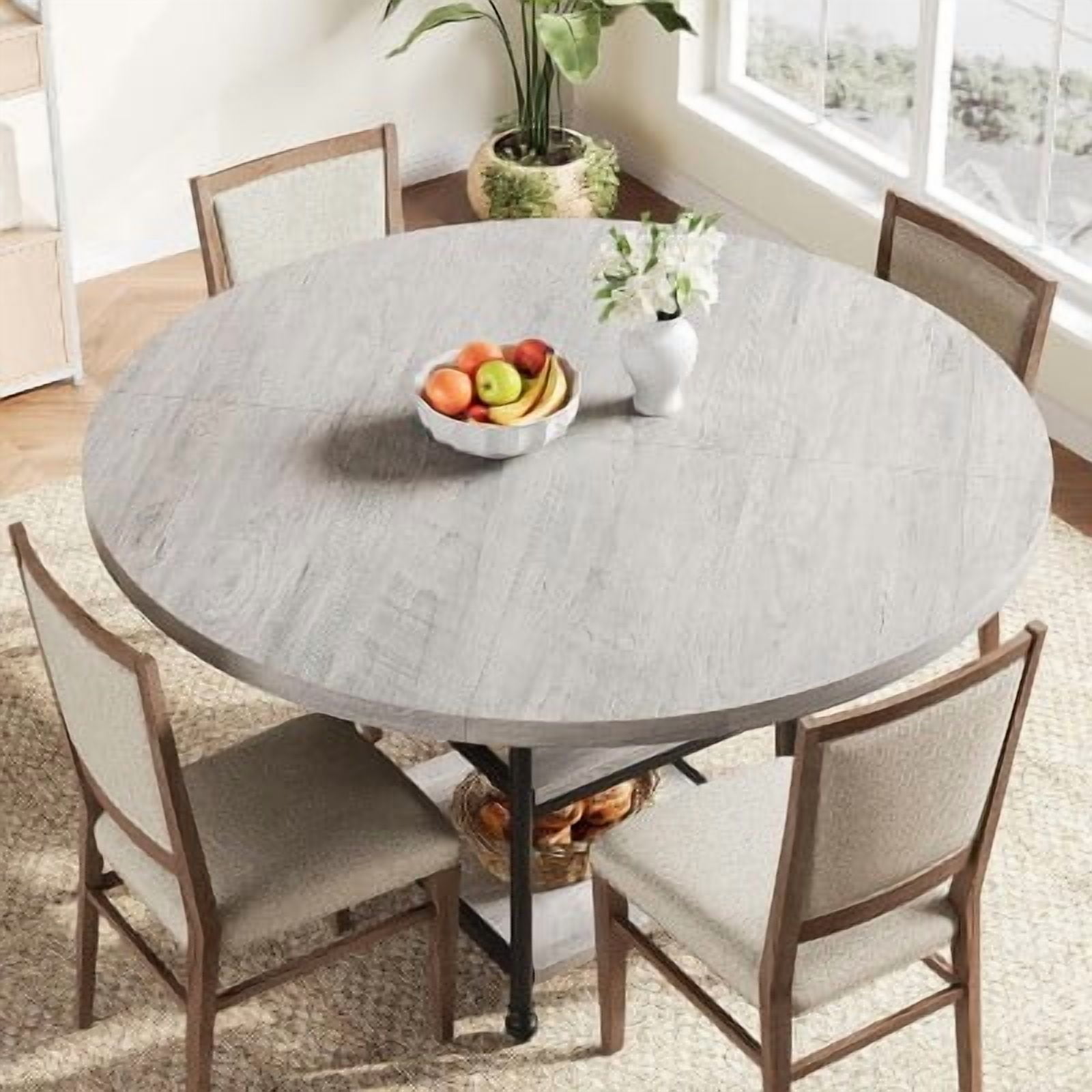 47-Inch Round Dining Table for 4-6 ,Wooden Round Kitchen Table ...