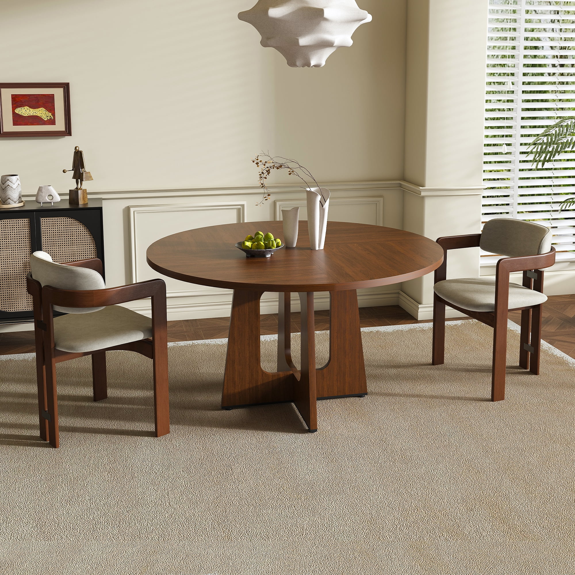 47 Inch Round Dining Table for 4, Farmhouse Kitchen Table with Wood ...