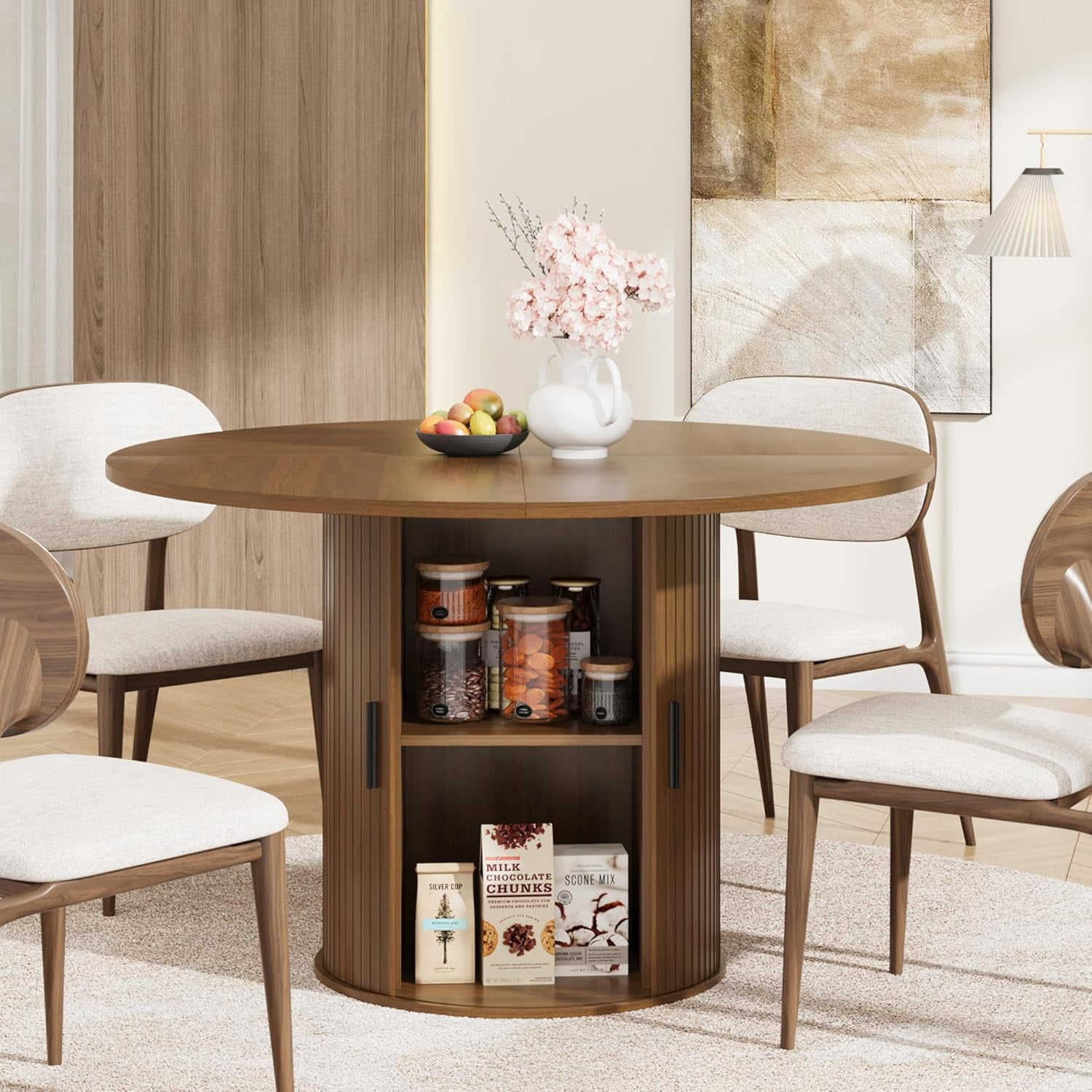 47 Inch Round Dining Table for 4, Kitchen Table Dinner Table with 2 ...