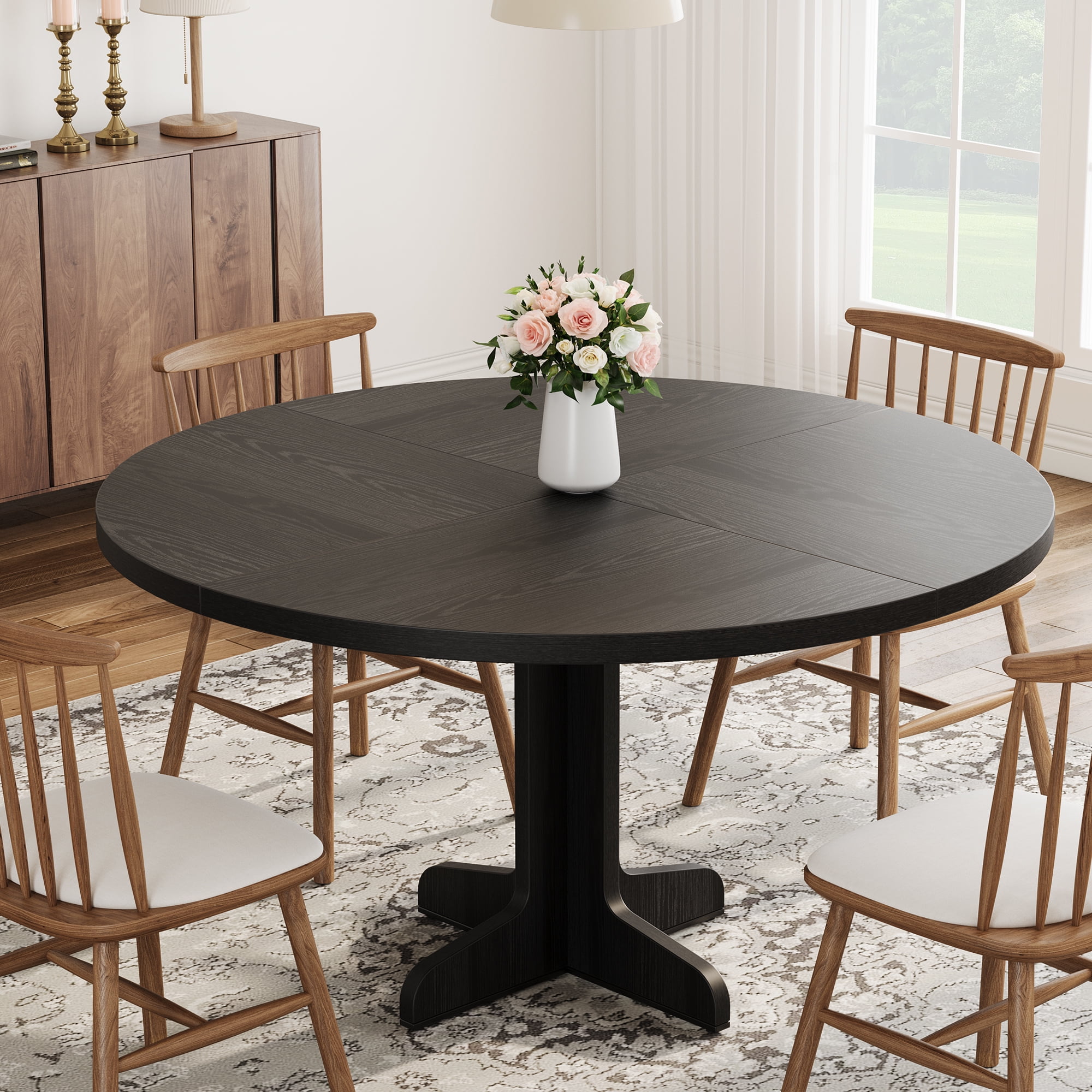 47-Inch Round Dining Table for 4, Modern Circle Kitchen Table with ...