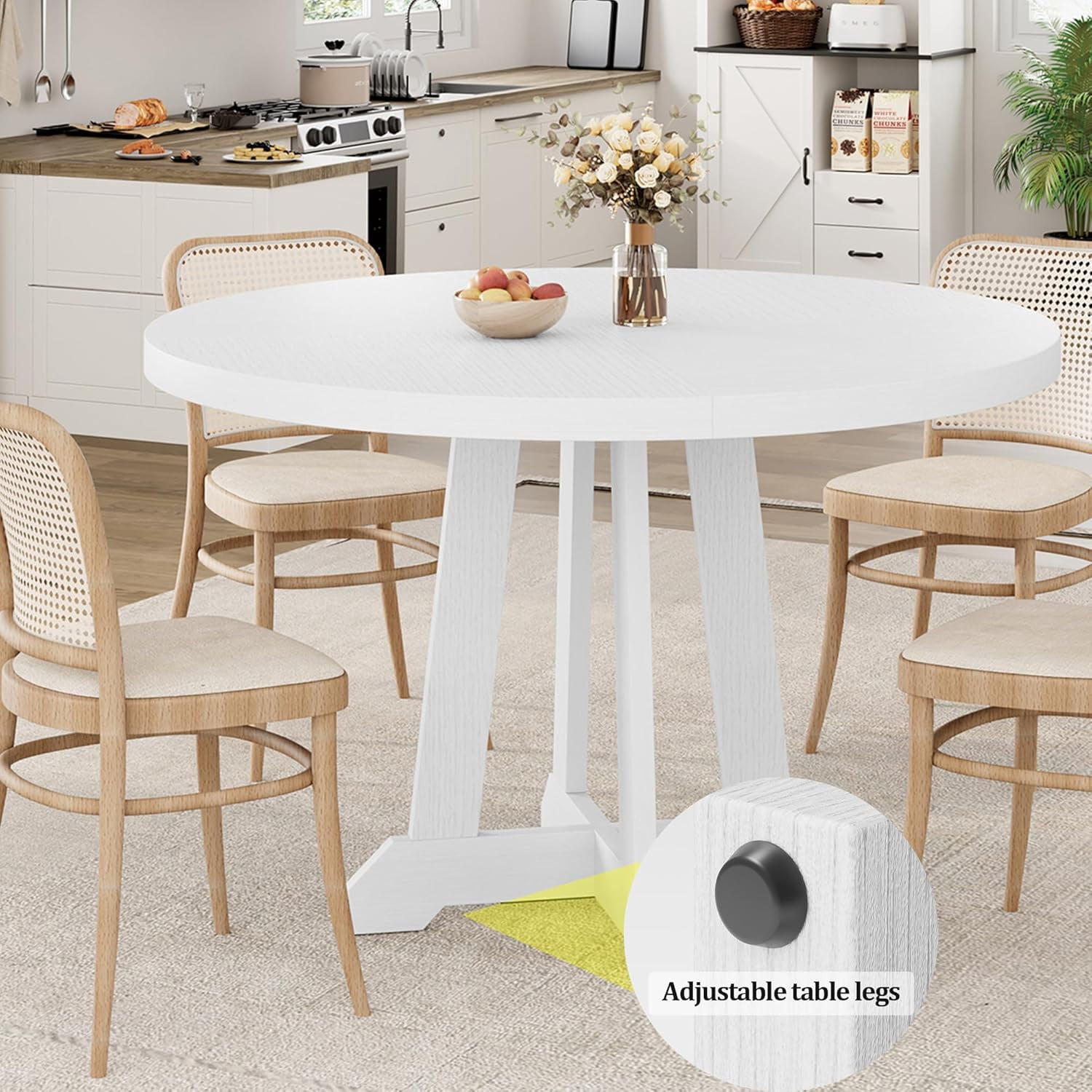 47 Inch Round Farmhouse Dining Table for 4 to 6 People,Large Wood ...