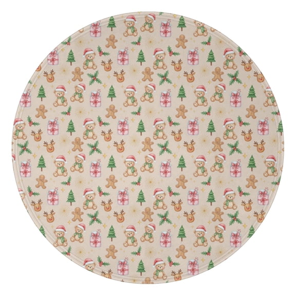 47 Inch Round Flannel Blanket for Adults & Kids, Soft, Cozy, Lightweight, Home, Travel, Indoor & Outdoor,Christmas Teddy Bear Gingerbread Reindeer Beige Pattern