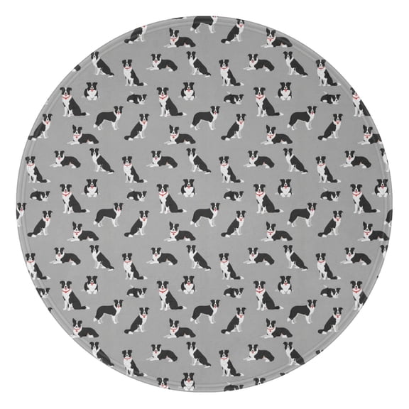 47 Inch Round Flannel Blanket for Adults & Kids, Soft, Cozy, Lightweight, Home, Travel, Indoor & Outdoor,Border Collie Gray Dog Pattern