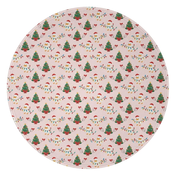 47 Inch Round Flannel Blanket for Adults & Kids, Soft, Cozy, Lightweight, Home, Travel, Indoor & Outdoor,Christmas Duck Tree Light Pink Pattern