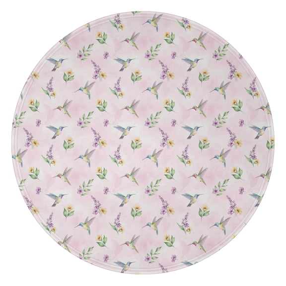 47 Inch Round Flannel Blanket for Adults & Kids, Soft, Cozy, Lightweight, Home, Travel, Indoor & Outdoor,Hummingbird Floral Pastel Pink Pattern