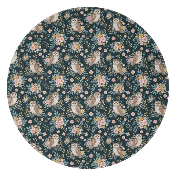 47 Inch Round Flannel Blanket for Adults & Kids, Soft, Cozy, Lightweight, Home, Travel, Indoor & Outdoor,Owl Floral Light Dark Teal Pattern