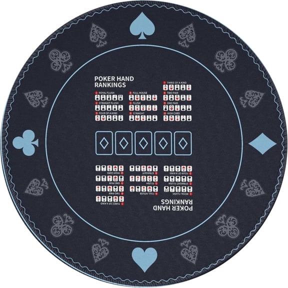 47-Inch Round Poker Table Mat with Hand Rankings - Waterproof & Durable Texas Hold'em Mat, Foldable Poker Game Mat for Home Games, Tournaments, Card Nights (Foldable Design)