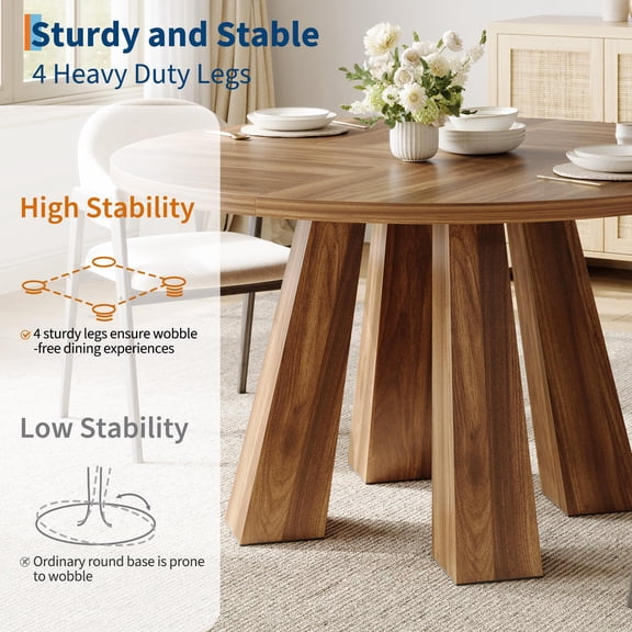 47 Inch Round Single Dining Table, Sturdy Base Wooden Kitchen Desk, Simple Household Furniture for Dining Room Kitchen Space, Black