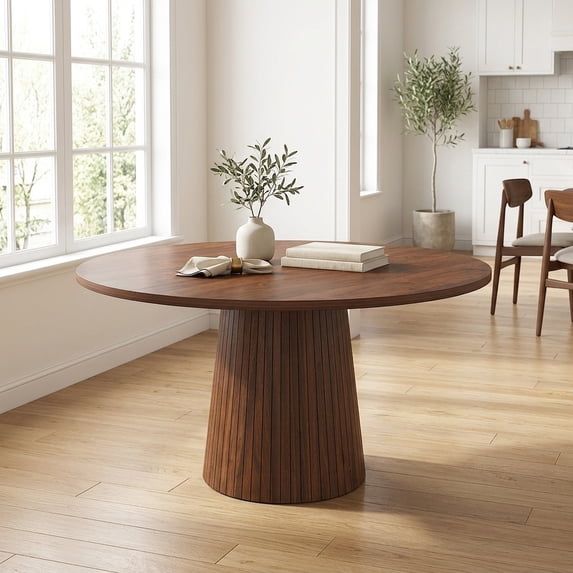 47-Inch Round Walnut Finish Dining Table for 4 - Modern Farmhouse Kitchen Table