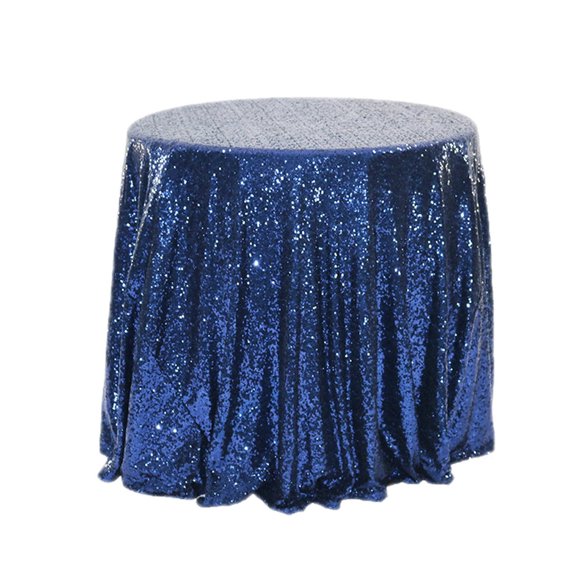 47 Inch Sparkling Round Sequin Tablecloth - Dark Blue Glitter Cover for Eye-Catching Wedding & Birthday Party Decor, Dessert Table Centerpiece, Holiday Celebration Accent