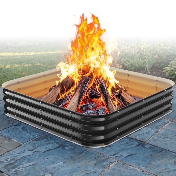 47 Inch Square Galvanized Steel Fire Pit Ring, 11.5 Inch Tall Heavy Duty Outdoor Fire Ring for Backyard, Camping, Bonfire, In-Ground Fire Pit and Raised Garden Bed
