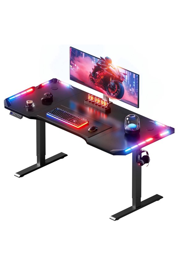 47 inch Gaming Standing Desk with LED Lights & Headphone Hook, Electric Height Adjustable Desk, Sit Stand up Desk with 3 Memory Preset,Computer Desk for Home Office