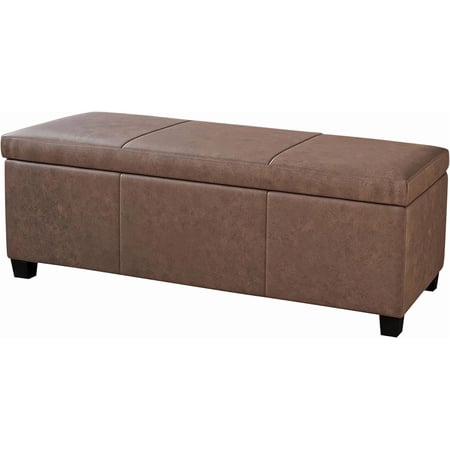 47 Inch Storage Ottoman, Faux Leather Storage Bench Bedroom Bench with Safety Close Hinge, Ottoman with Storage for Living Room, Entryway, Hallway, Foot Rest, Support 300lbs - Rustic Brown