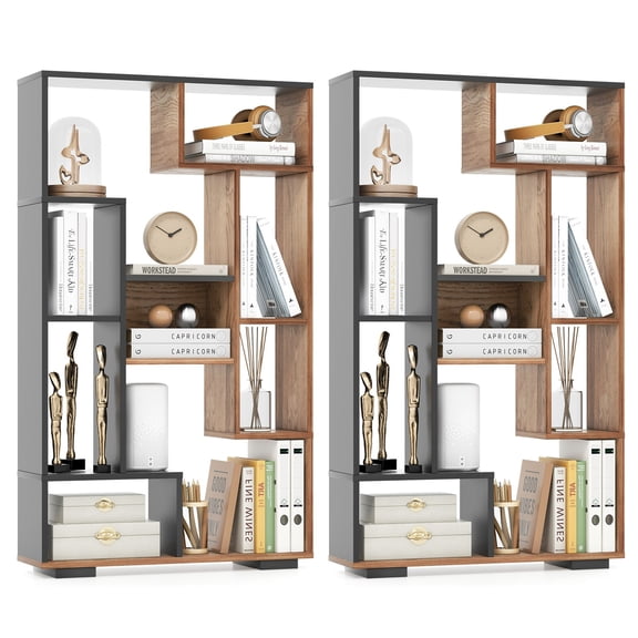 47-Inch Tall Bookshelf Modern Geometric Bookcase with Open Shelves for Home