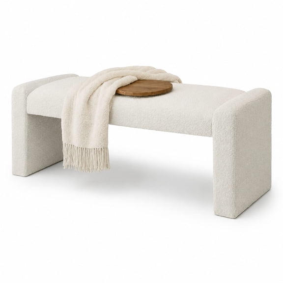 47-Inch Upholstered Bed End Bench, Modern Fabric Bench with Solid Wood Frame