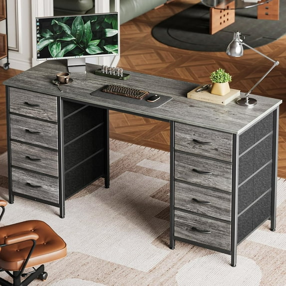 47 Inch Vanity Desk with Fabric Drawers, White Desk, Computer Desk with Large Storage, Drawers, for Home Office, Bedroom