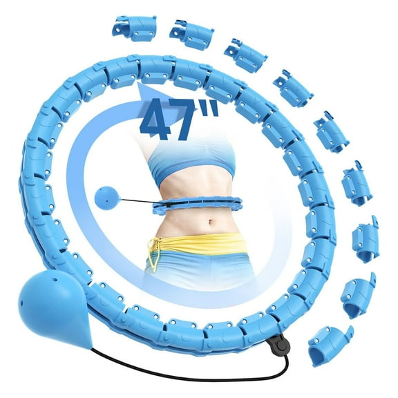 47-Inch Weighted Hula Hoop for Adults – Detachable Fitness Hoop with 24 Links for Weight Loss, Core Workout – Plus Size Exercise Hoop for Women & Beginners.(Blue)