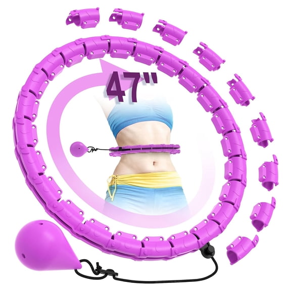 47-Inch Weighted Hula Hoop for Adults – Detachable Fitness Hoop with 24 Links for Weight Loss, Core Workout – Plus Size Exercise Hoop for Women & Beginners.(Purple)