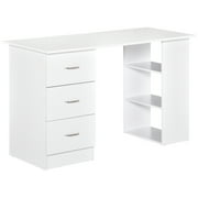47 Inch White Computer Desk with 3 Drawers and Reversible Bookshelf
