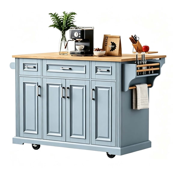 47 Inch Wide Mobile Kitchen Island, 400 LBS Heavy Duty Folding Table Top, Rolling Island Cart with Lockable Casters, Height Adjustable Shelf & Towel Bar, Black