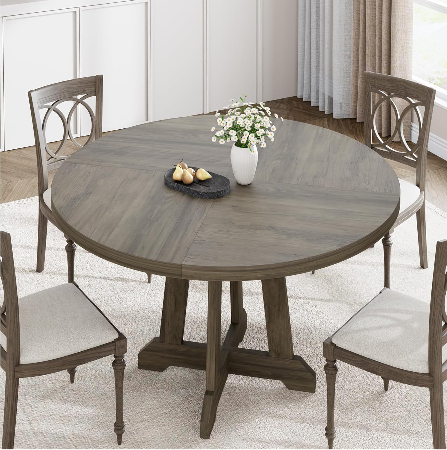 47 Inch Wood Round Dining Table for 4, Modern Kitchen Table, Farmhouse ...