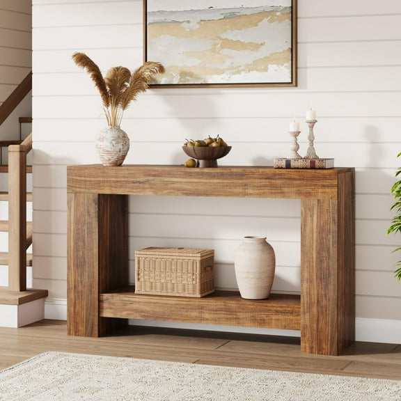 47 Inches/63 Inches Long Console Table for Entryway, 2-Tier Large Sofa Table with Storage, Farmhouse Console Table for Living Room, Wooden Entrance Entry Table for Entryway, Hallway