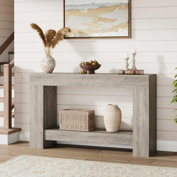 47 Inches/63 Inches Long Console Table for Entryway, 2-Tier Large Sofa Table with Storage, Farmhouse Console Table for Living Room, Wooden Entrance Entry Table for Entryway, Hallway