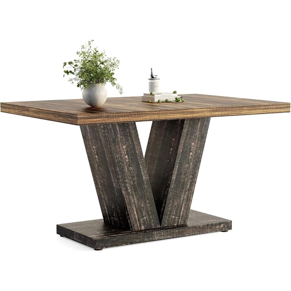 47 Inches Dining Table for 4, Modern Dining Room Tables, Rectangle Kitchen Table with V-Shaped Pedestal, Wooden Dinner Table for Dining Room, Living Room (Rustic Brown & Carbon Black)
